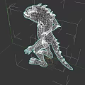 3D Model of Reptile with Black and Blue Body Spiked Back and Fierce Posture