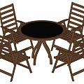 Wooden Dining Set With Round Black Tabletop And Four Slatted Chairs 3d model
