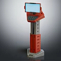 Red Self Service Computer Kiosk With Touch Screen And Keypad Stand Design 3d model