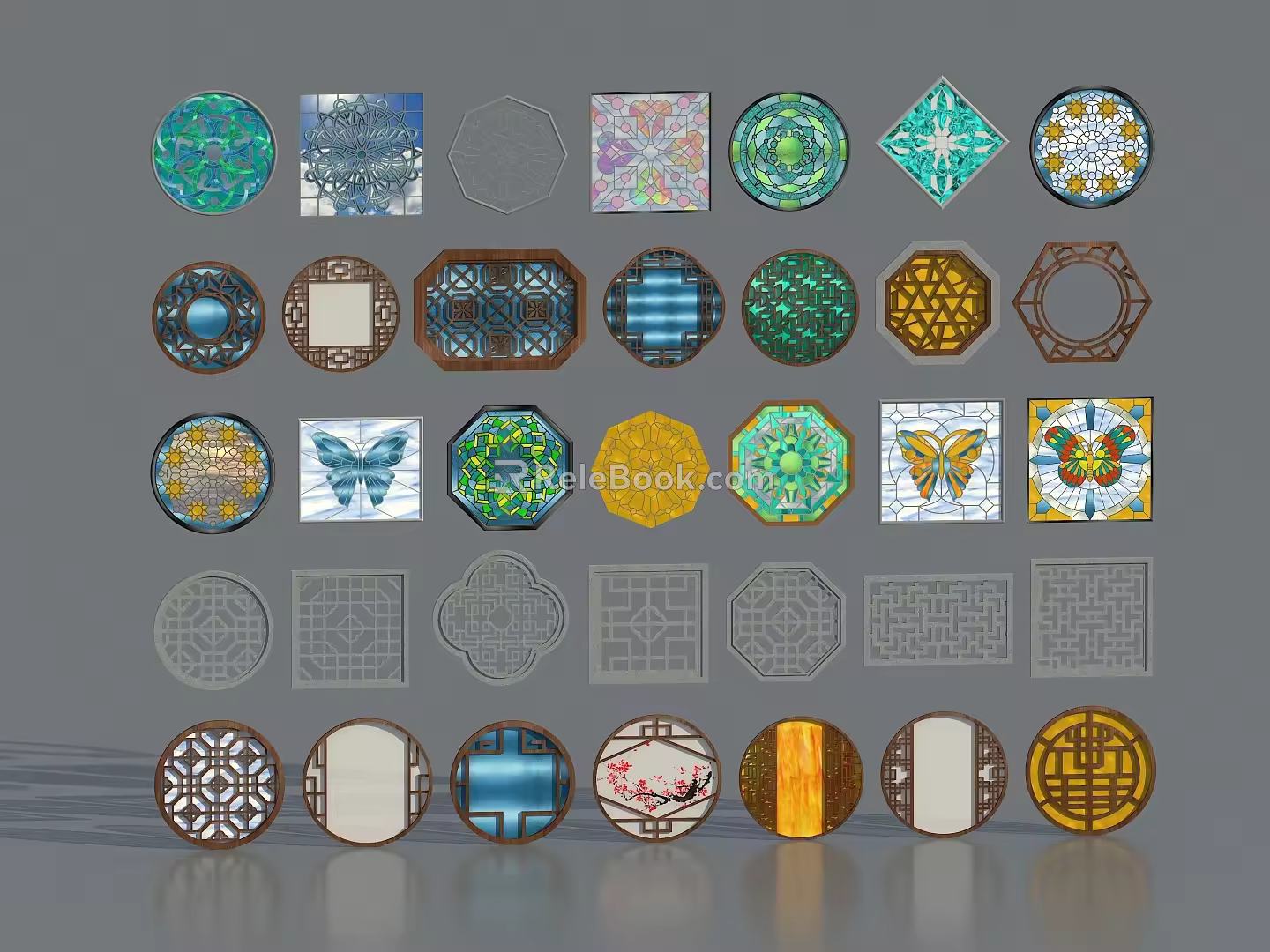 Chinese-style openwork window flower 3d model