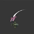 Pink Airliner With White Trail Flying Beside Green Helicopter On Black Background