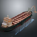 Wooden Cargo Ship With Deck Crane Unloading Cargo Over Water Surface Ripples 3d model