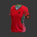 Red Sports Jersey With V Neck Black Sleeves And Denmark Flag Logo