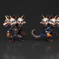 Three Headed Reptile Character Wearing Blue Clothes In Standing Cartoon Game Design