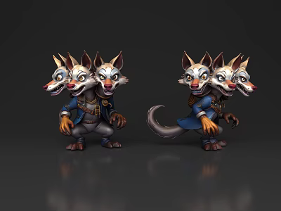 Three-headed dog three-headed mutant dog BOSS dog wolf beast cartoon animal character cartoon material cartoon elements 3d model