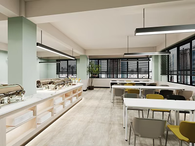 Modern Canteen Space With Buffet Tables And Chairs 3d model