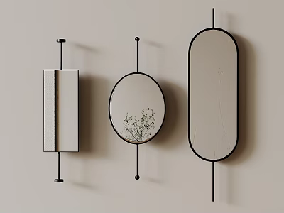 Modern Minimalist Rectangular Round And Oval Mirrors Hanging On Beige Wall Interior 3d model