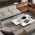 Modern Sofa Coffee Table Set With Gray Brown Seats White Top Floor Lamp And Bookshelf