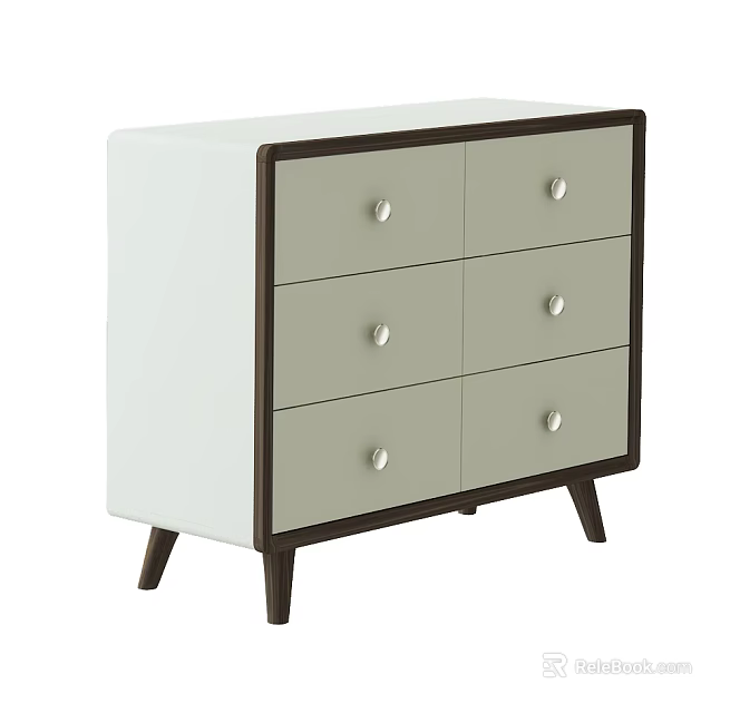 Modern Entryway Sidetable Cabinet With White Body Dark Frame Multiple Drawers And Metal Knobs 3d model