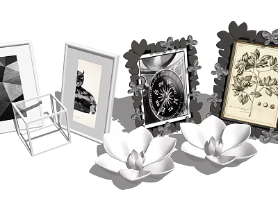 Decorative Picture Frames With Modern And Ornate Designs Featuring Art Prints And Lotus Ornaments 3d model