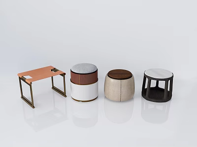 Modern Stools Collection With Leather Fabric Seats And Metal Wooden Frames 3d model