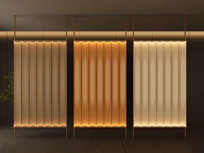 Modern Illuminated Room Divider With Vertical Stripes Metal Frame And Neutral Tones 3d model