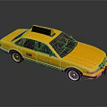 Yellow Classic Taxi Car With Shiny Exterior Roof Light And Black Wheels