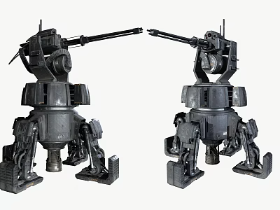 Heavy Duty Automated Defense Weapon With Multi Legged Base And Rotating Turret 3d model