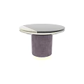 Round Coffee Table With Black Textured Top Purple Ribbed Column And Gold Base