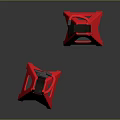 Pair Of Red Jack Stands With Black Top And Tripod Base On Dark Reflective Surface