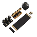 Modern Home Gym Equipment Set With Black Gold Dumbbells Exercise Ball Yoga Mat And Shelves