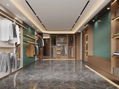 Modern Walk in Closet With Hanging Clothes Shelves And Marble Floor 3d model