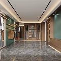 Modern Walk in Closet With Hanging Clothes Shelves And Marble Floor