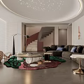 Elegant Modern Living Room Interior With Dark Sofa Coffee Table And Colorful Area Rug