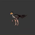 3D Model Feathered Dinosaur Character With Maroon Body White Blue Spots And Orange Beak