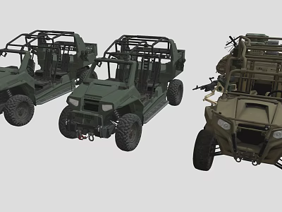 Military Utility Vehicles With Open Structure Off Road Tires And Mounted Machine Gun 3d model