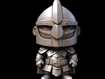 Cute Miniature Doll Dressed In Silver Medieval Armor With Helmet And Chest Plate 3d model