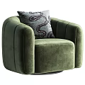 Green Velvet Single Seater Sofa With Rounded Arms And Snake Pattern Cushion 3d model