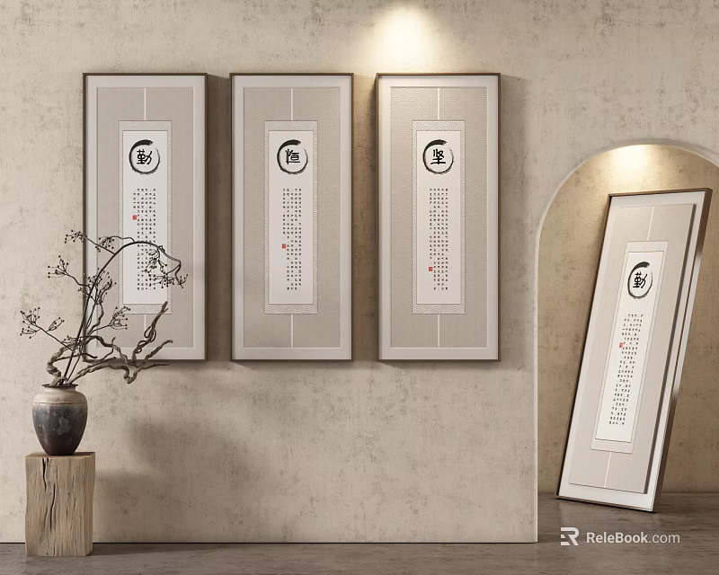 Abstract Calligraphy Art Wall Decor In Minimalist Home Interior 3d model