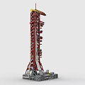 Building Blocks Red Launch Tower Model With Gray Base And Detailed Structure