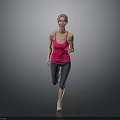 Woman in Red Tank Top Running with Dark Leggings on Gray Background