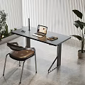 Modern Minimalist Black Home Office Desk With Comfortable Chair For Cozy Bright Indoor Working Setup