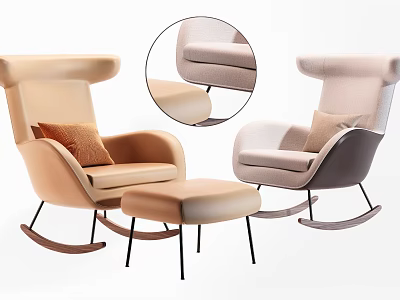 Modern Leisure Rocking Chairs With Padded Cushions And Matching Ottoman 3d model