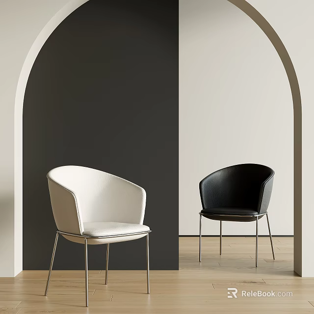 Modern Leisure Chairs Interior With White And Black Designs Arched Gray Beige Walls Wooden Floor 3d model 