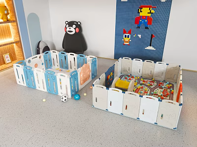 Kids Comfortable Leisure Chair In Blue White Design For Playroom With Toys And Cartoon Decor 3d model