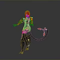 Futuristic Female Character In Black Outfit With Orange Mechanical Arms And Tail On Gray Background