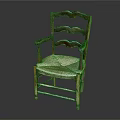 Vintage Wooden Chair With Armrests Curved Backrest And Woven Seat