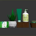 Natural Skincare Products With Aloe Vera Plant Green Tube Pump Bottle Soap And Jar