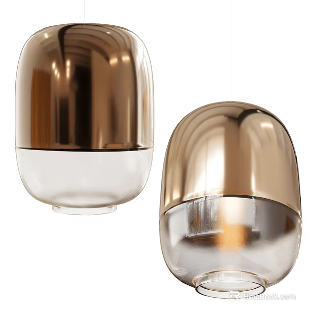 Two Modern Metallic And Glass Pendant Lights With Shiny Rounded Design 3d model 