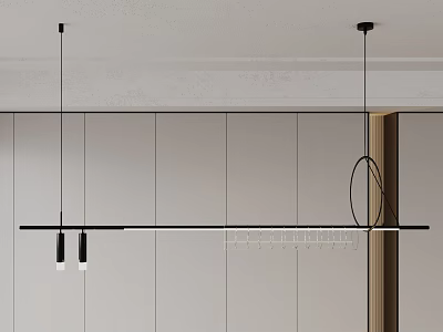Sleek Modern Chandelier With Black Metal Linear Frame And Circular Pendant Design For Home Interior Decor 3d model