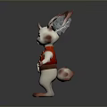 3D Cartoon Rabbit With Big Ears White Body Red Vest Colorful Badge And Pink Limbs