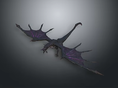 Flying Dragon Game Movie Character With Spiked Purple Wings And Black Body 3d model