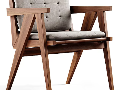 Modern Accent Chair with Wooden Frame Gray Tufted Cushion and Armrests 3d model
