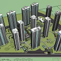 Modern High Rise Residential Complex Featuring Multiple Towers and Central Landscaped Area