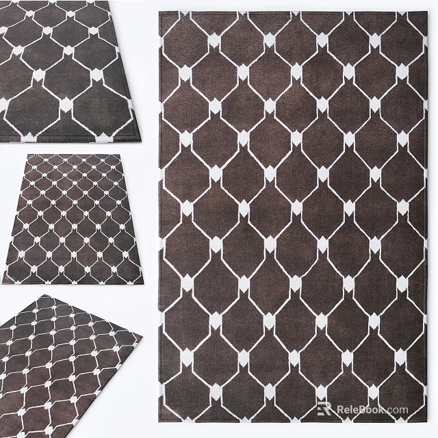 Square Rugs Featuring Brown And White Geometric Patterns In Various Styles 3d model 