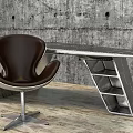 Modern Metal Office Desk With Unique Geometric Design And Concrete Textured Wall