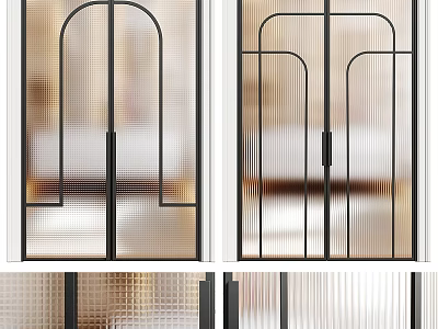 Modern Hinged Door Design With Black Metal Frame And Frosted Glass Panels 3d model