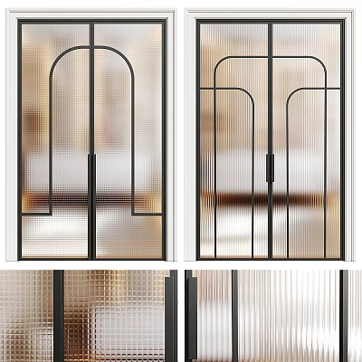 Modern Hinged Door Design With Black Metal Frame And Frosted Glass Panels 3d model