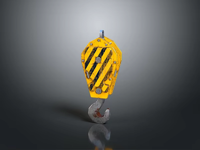 Industrial Yellow Crane Hook with Black Stripes for Heavy Duty Lifting Applications 3d model