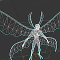 Blue Sci Fi Character Creature With Large Wings And Yellow Eyes